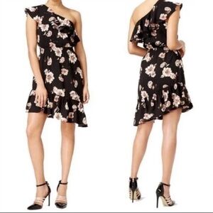 JOA Los Angeles Black Floral One Shoulder Dress